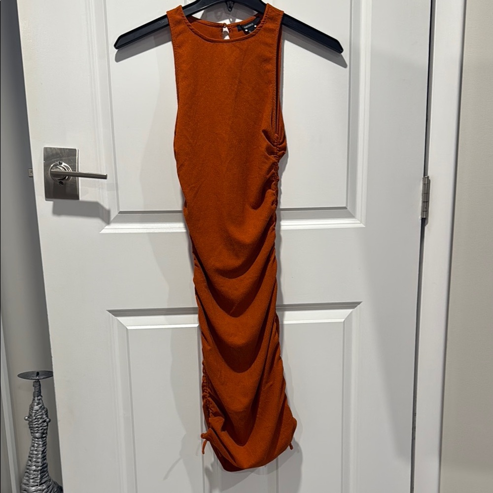 Elegant Orange Ruched Dress